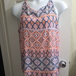 Adrienne Vittadini Patterned Camisole in Coral and Navy